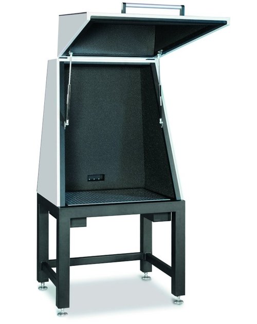 Acoustic enclosure with open front on workstation